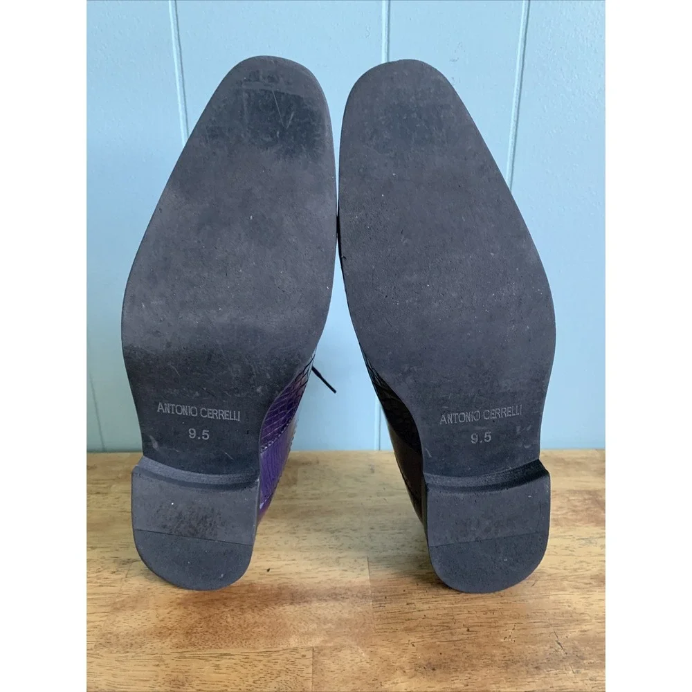 Antonio Cerrelli Elite Dress Shoes 9.5 6839 Dark Purple Gator Print Lace Up EUC